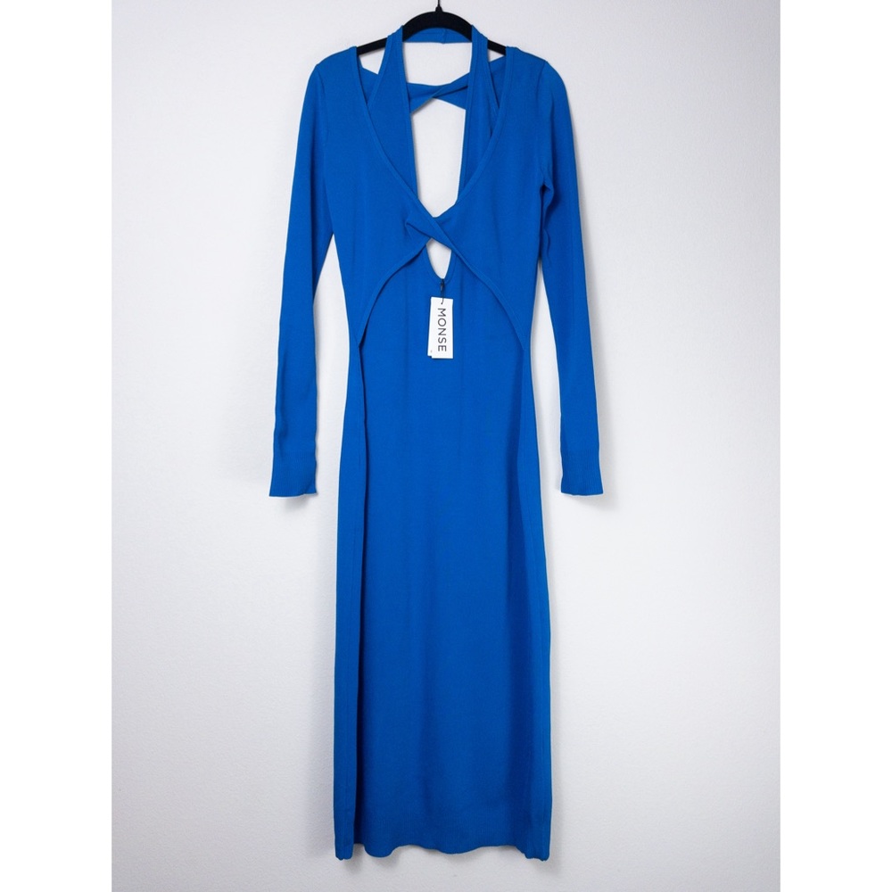 MONSE Royal Blue Long Sleeve Midi Dress with Open Back - Picture 5 of 15